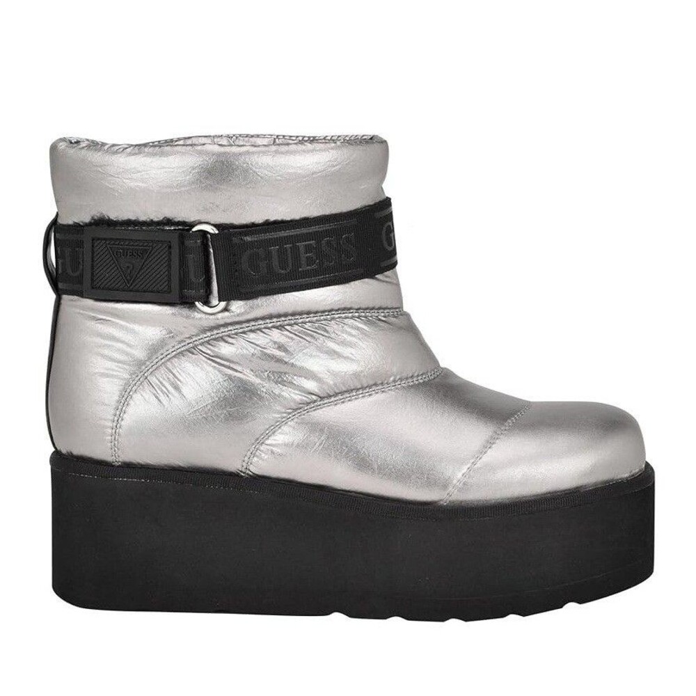 GUESS Womens 7.5 M Pewter Silver Quilted Platform Ankle Boots NIB JV6